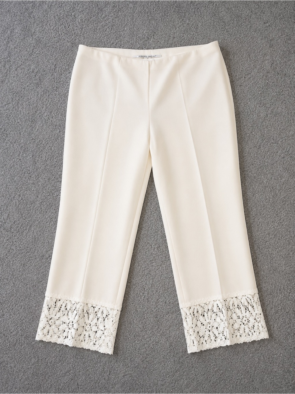 Alberto Makali Cream Cropped Pants with Lace Hem